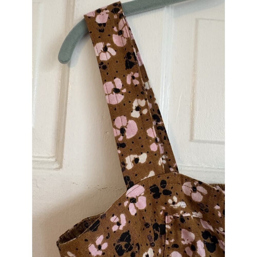 Who What Wear Womens XS Brown Pink Floral Linen Blend Button Front Peplum Top - Picture 5 of 9